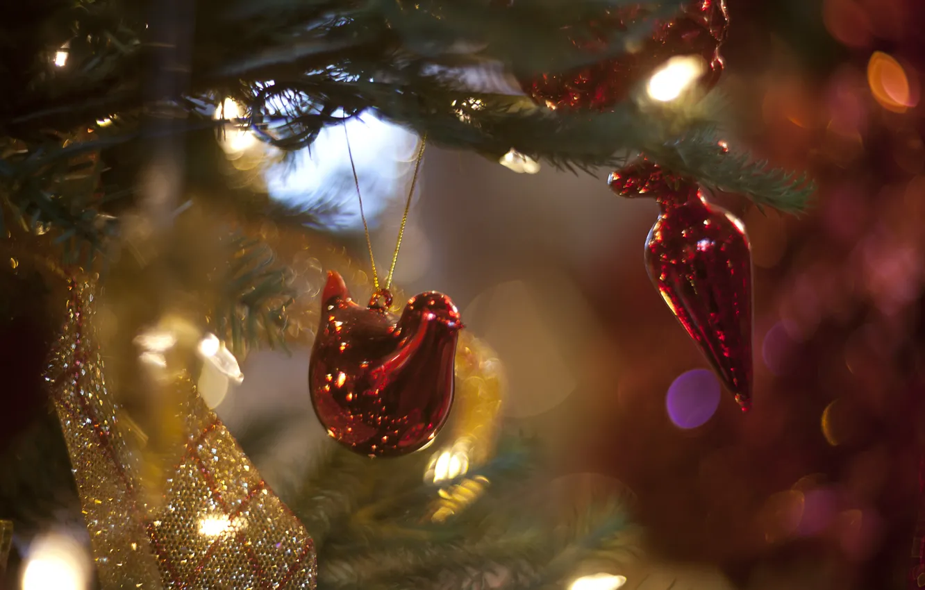 Photo wallpaper lights, toys, tree, new year, prazdnik