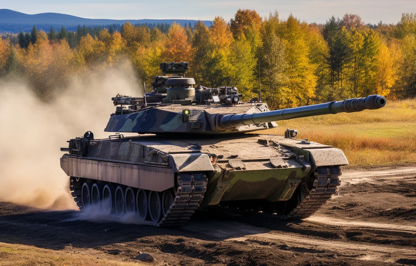 Photo wallpaper road, trees, tank, digital art, AI art, The Art of Artificial Intelligence, neural network