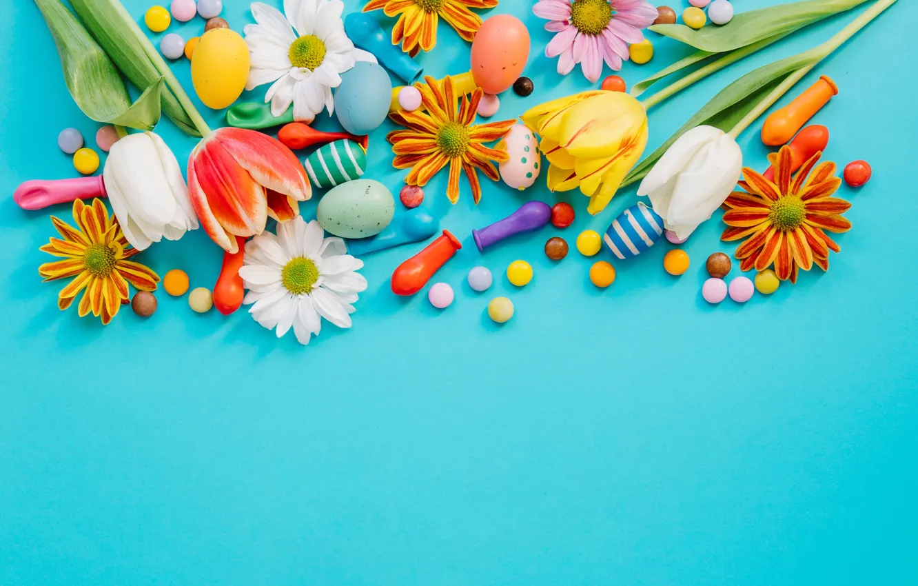 Photo wallpaper flowers, spring, colorful, Easter, tulips, chrysanthemum, flowers, tulips