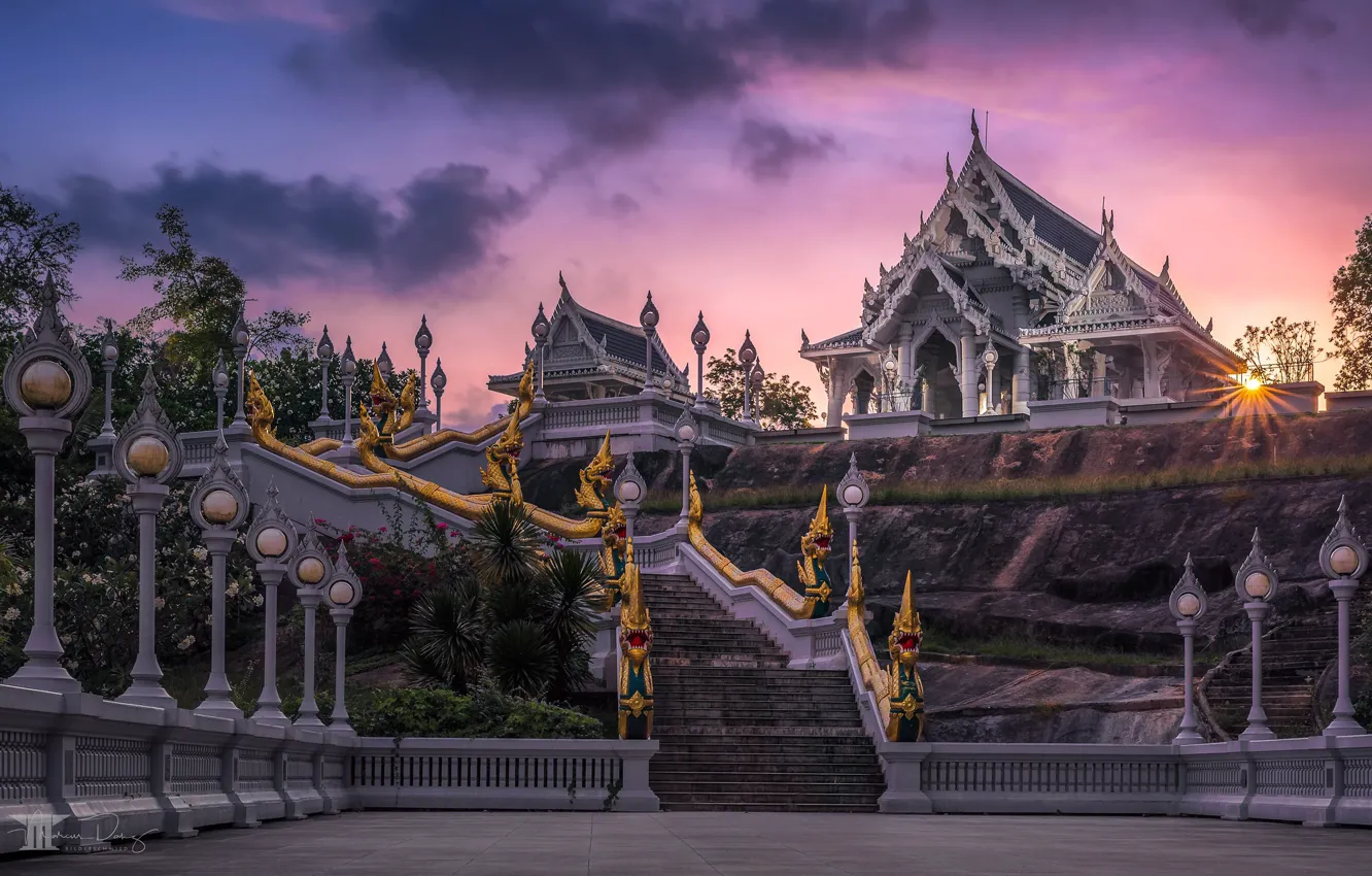 Photo wallpaper sunset, lights, ladder, temple, Thailand, Thailand, Krabi, Krabi