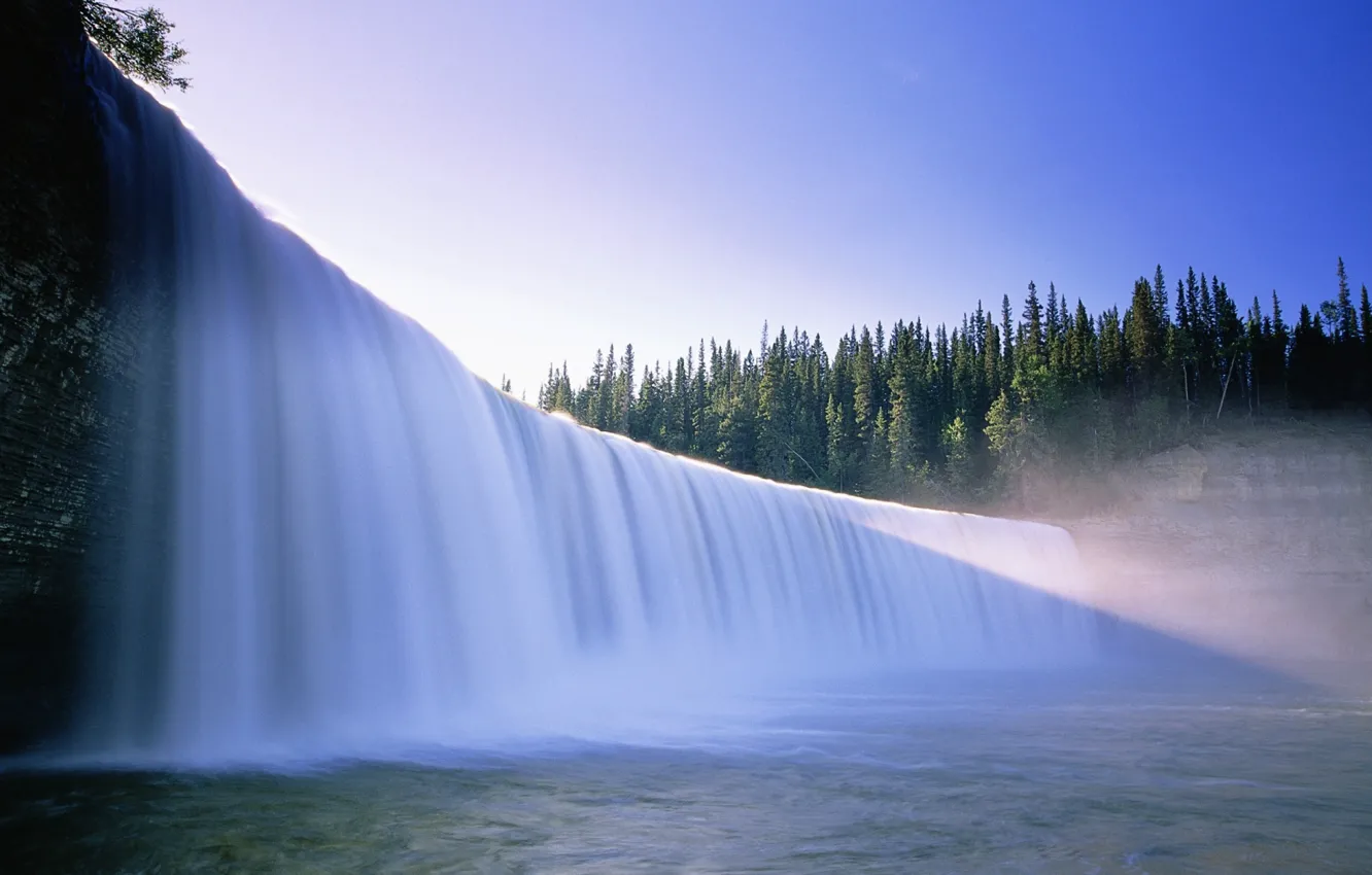 Photo wallpaper lake, tree, waterfall