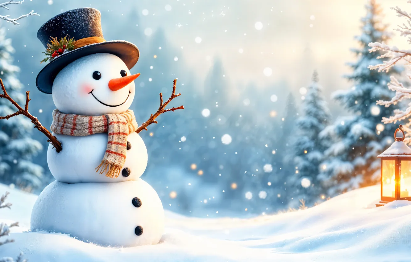 Photo wallpaper winter, snow, decoration, new year, Christmas, snowman, Christmas, winter