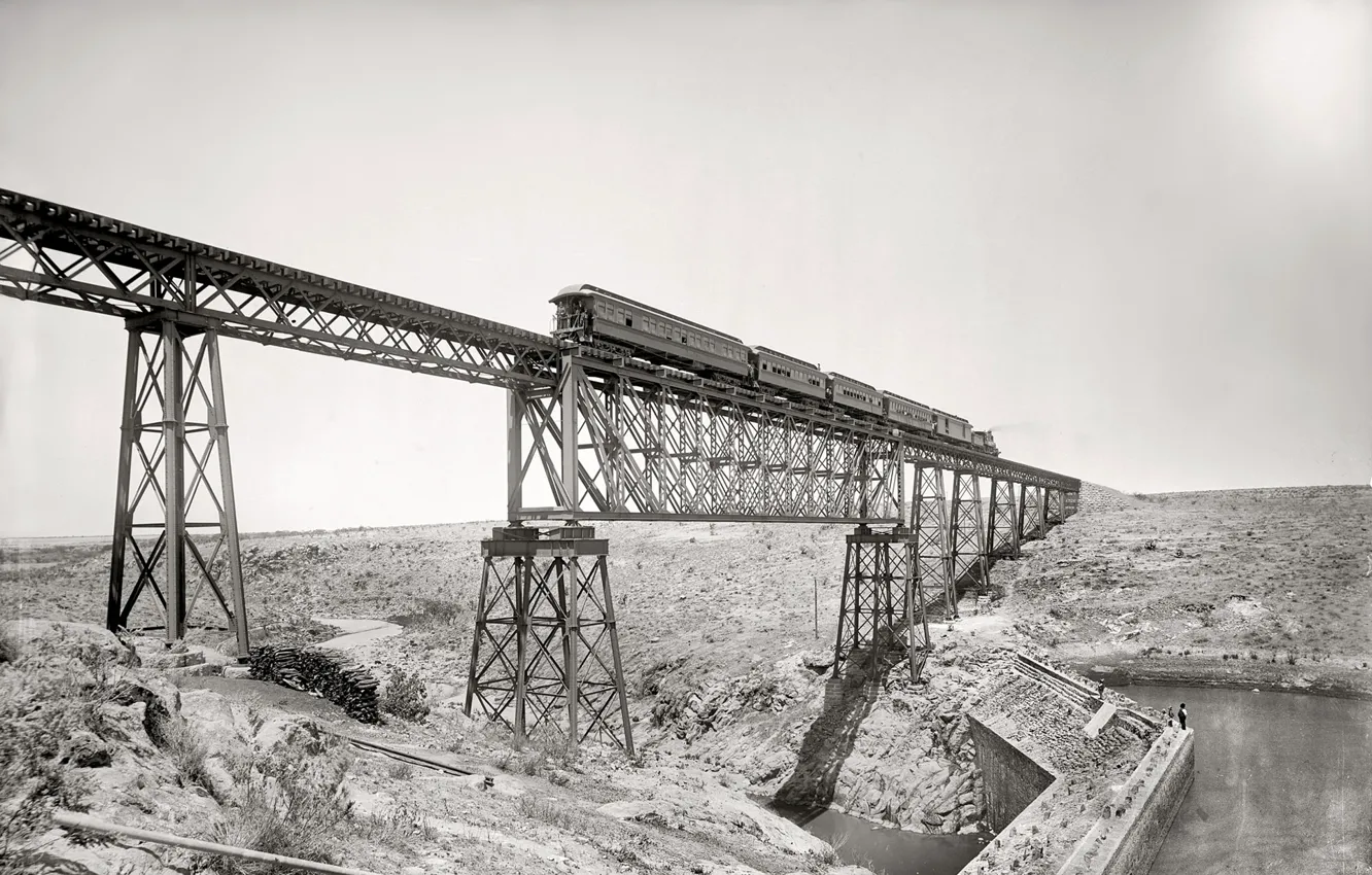 Photo wallpaper bridge, retro, train, USA, 1891-the year