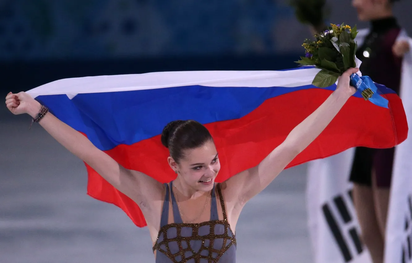 Photo wallpaper joy, flag, figure skating, RUSSIA, Sochi 2014, The XXII Winter Olympic Games, Sochi 2014, skater