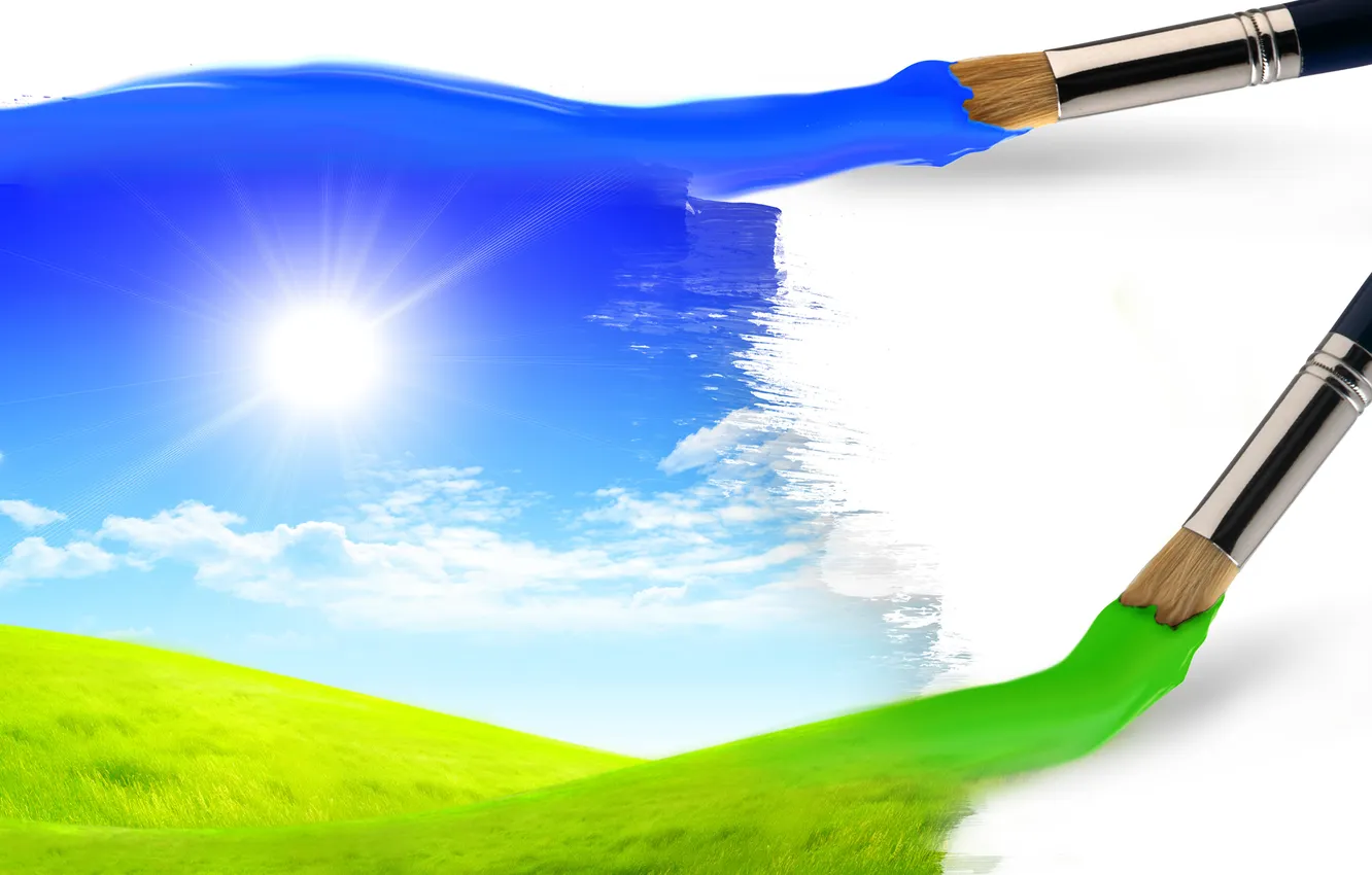 Photo wallpaper summer, the sky, grass, the sun, creative, brush