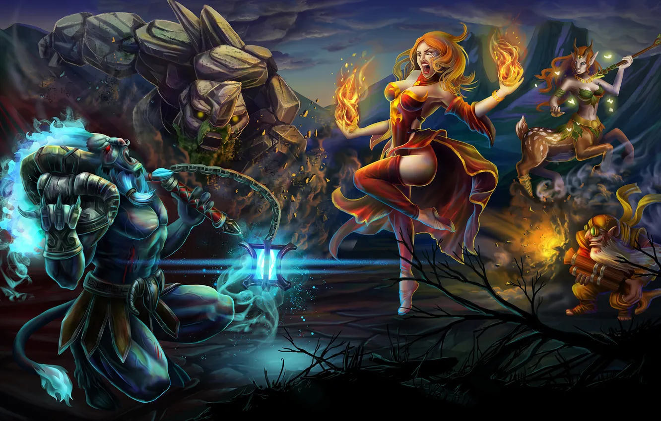 Photo wallpaper dota, sniper, dota 2, Lina, Spirit Breaker, Tiny, Enchantress