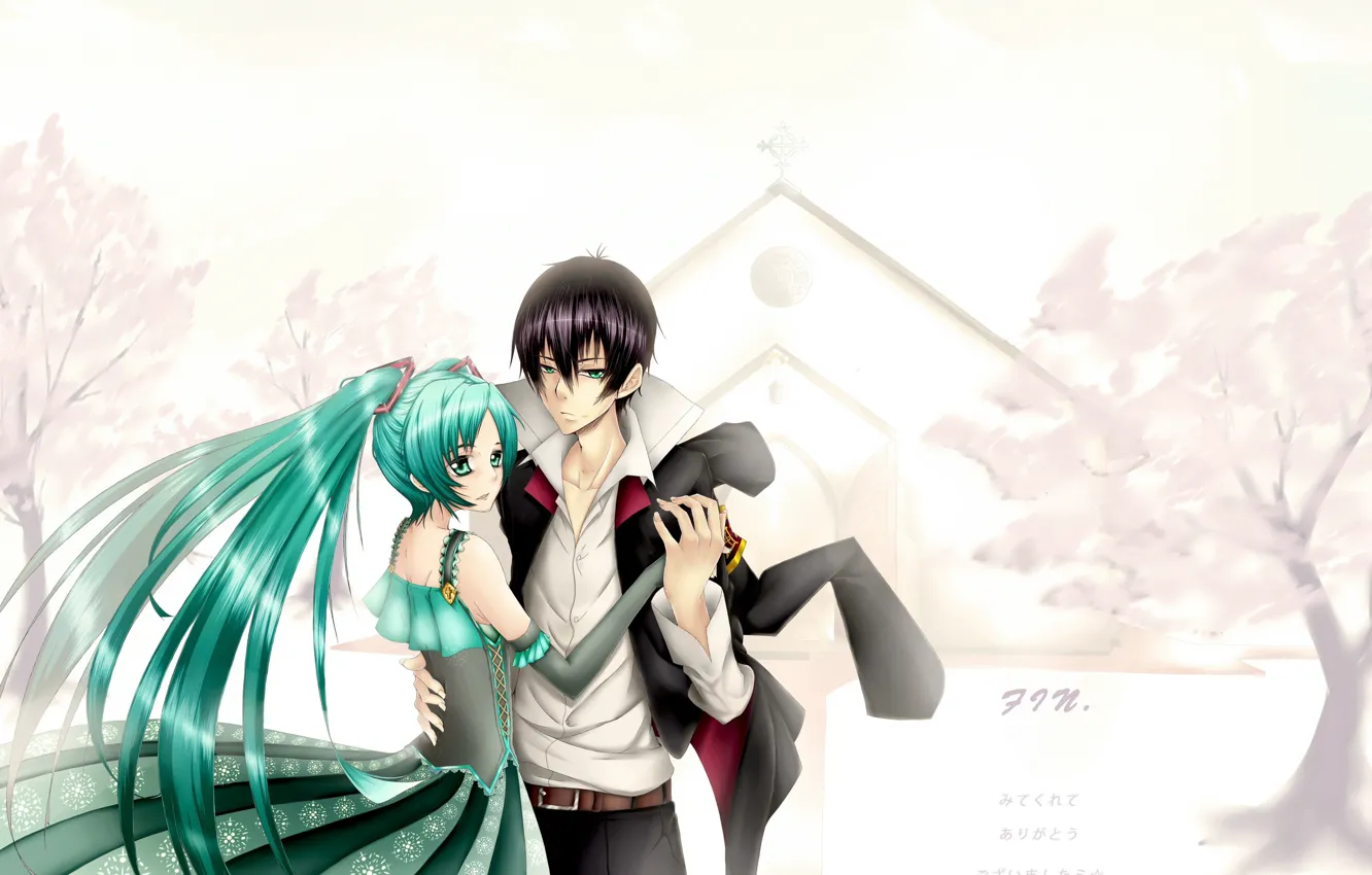 Photo wallpaper girl, anime, art, pair, guy, vocaloid, hatsune miku, Vocaloid