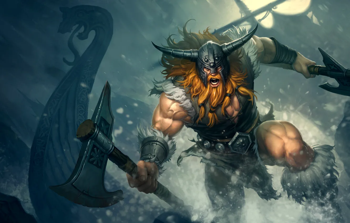 Photo wallpaper fantasy, male, axe, League of Legends, Olaf, Riot Games, Drakkar, Phroilan Gardner