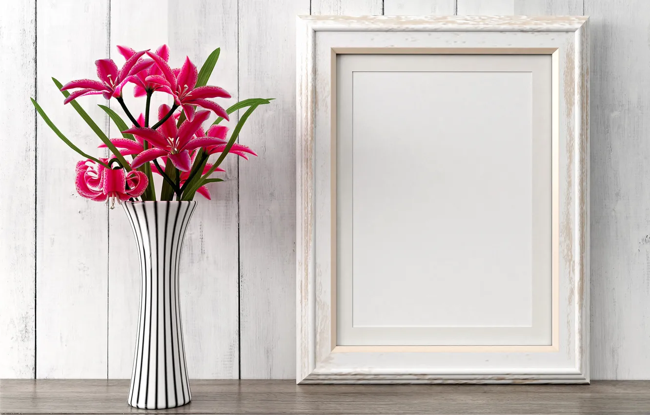 Photo wallpaper Lily, frame, vase