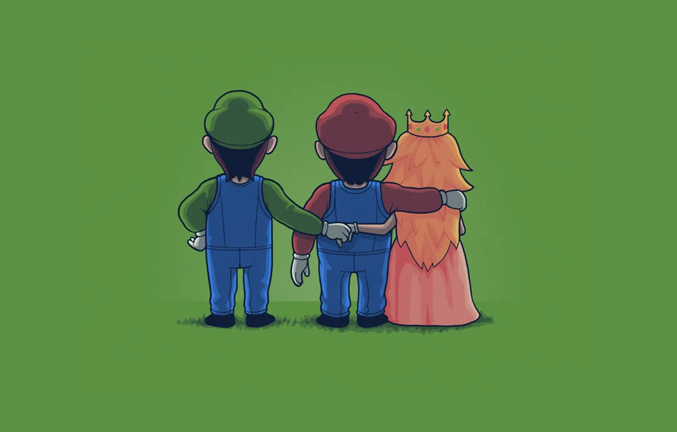 Photo wallpaper green, Mario, Luigi, Princess Peach, Mario Bros