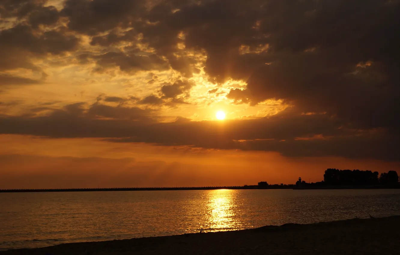 Photo wallpaper beach, sea, ocean, sunset, water, morning, wave