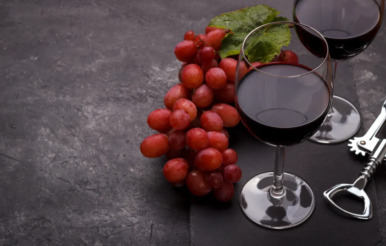 Photo wallpaper red, background, wine, glass, grapes, bunch, alcohol, GRAPE