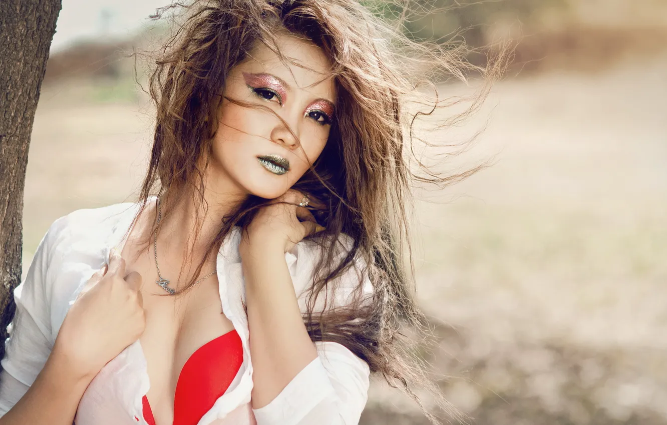 Photo wallpaper girl, portrait, makeup, Asian