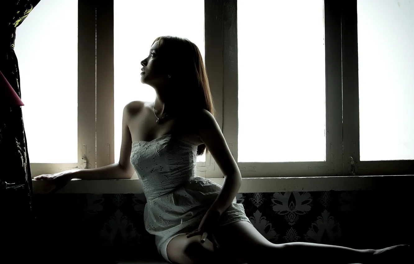Photo wallpaper girl, window, Asian
