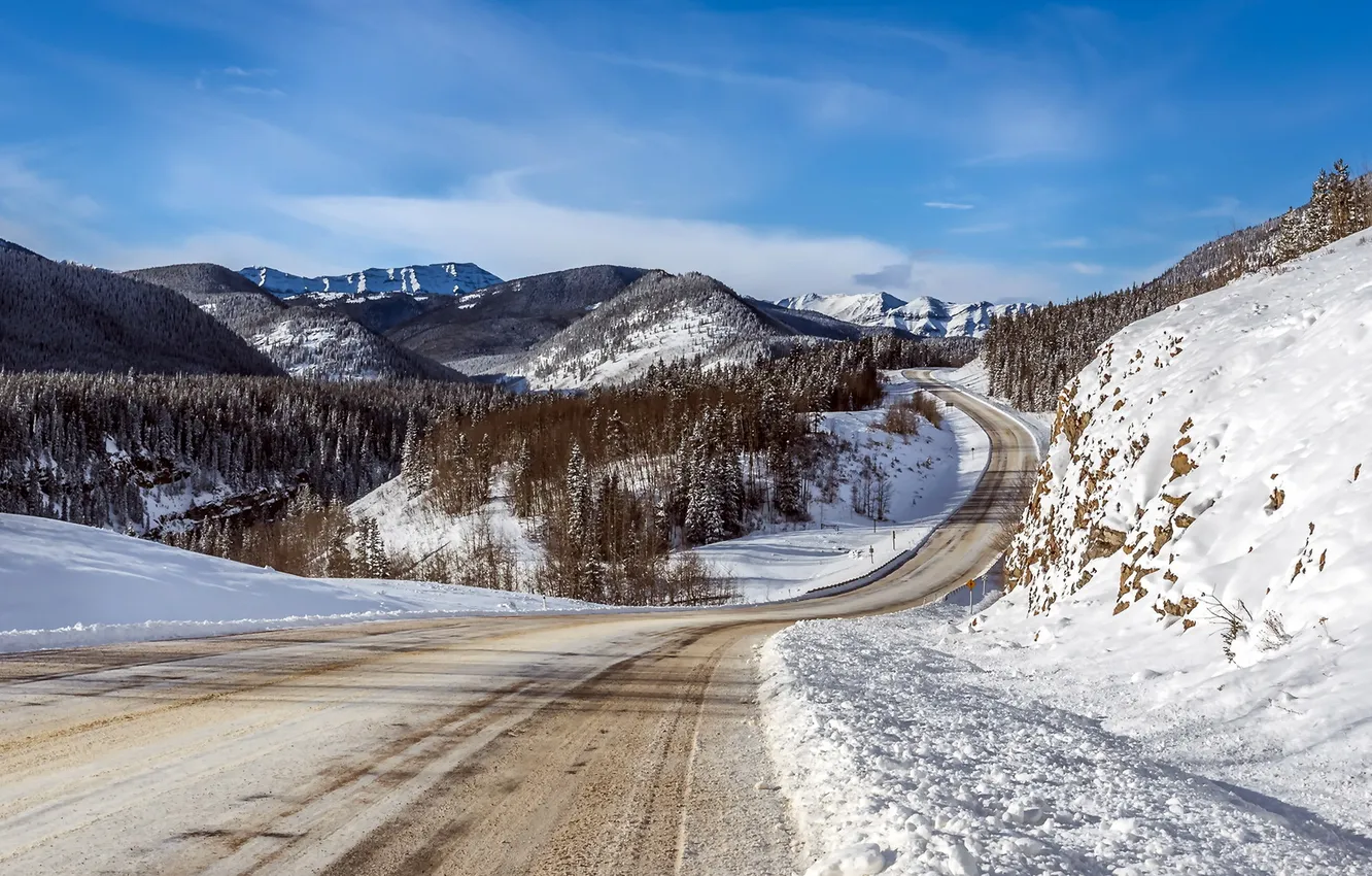 Photo wallpaper winter, road, landscape