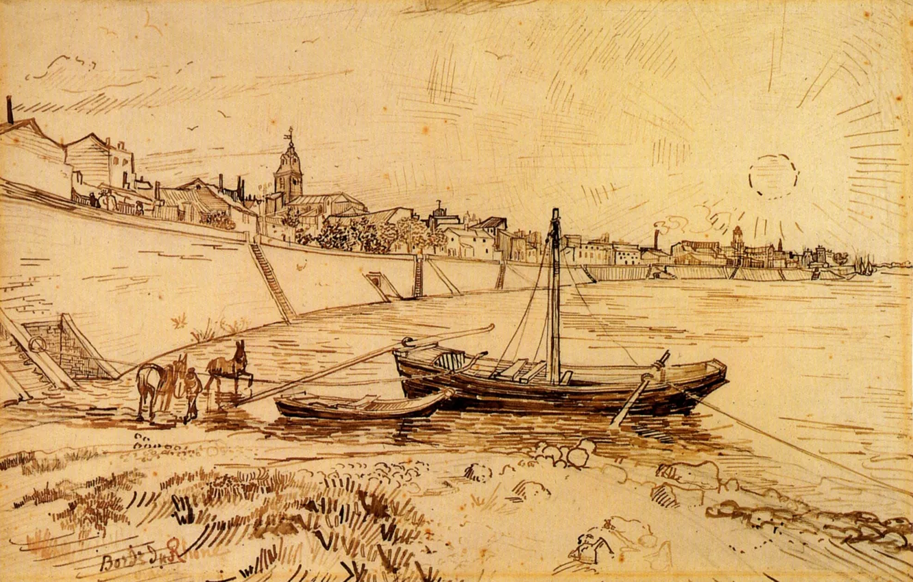 Photo wallpaper Drawings, Vincent van Gogh, Bank of the Rhone at Arles