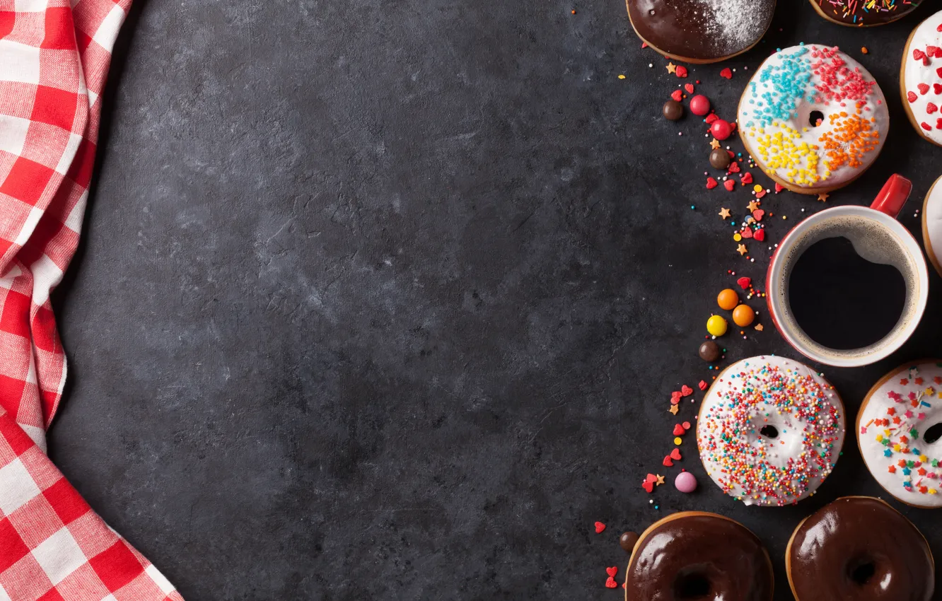 Photo wallpaper donuts, glaze, coffee, donuts