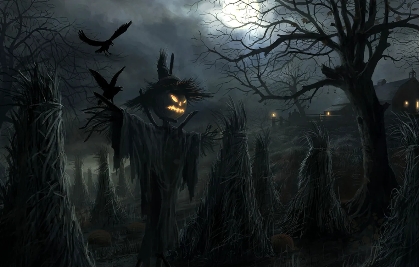 Photo wallpaper crows, Halloween, Scarecrow