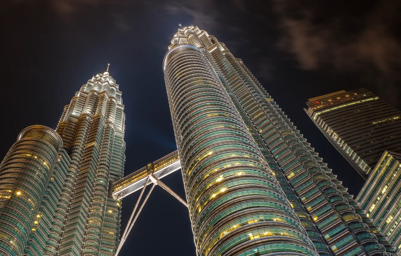 Photo wallpaper night, the city, building, Malaysia, bottom view, Kuala Lumpur