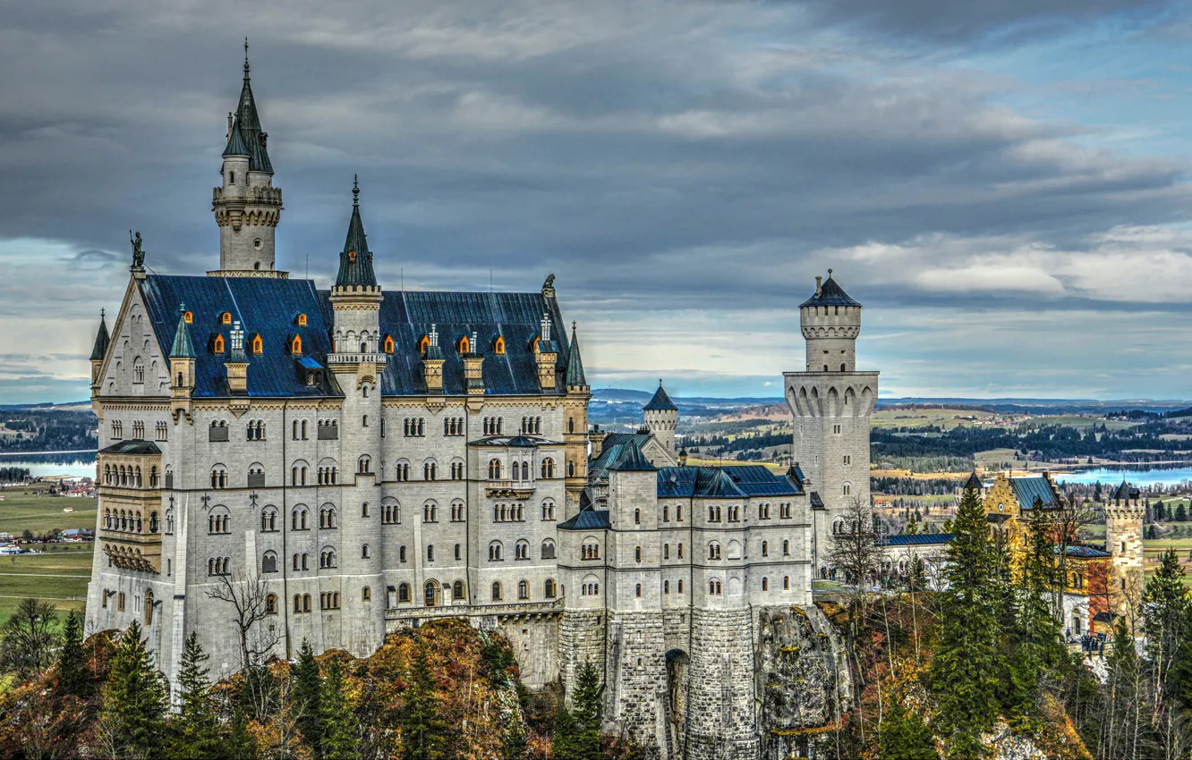 Photo wallpaper trees, castle, Germany, Bayern, Germany, Bavaria, Neuschwanstein Castle, Neuschwanstein Castle