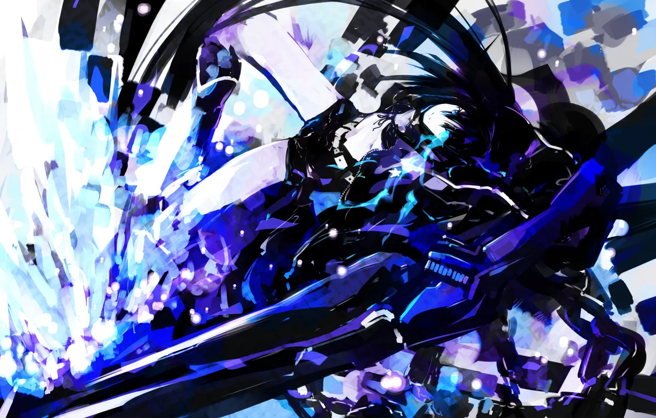 Photo wallpaper girl, weapons, art, black rock shooter, glowing eyes, unique style