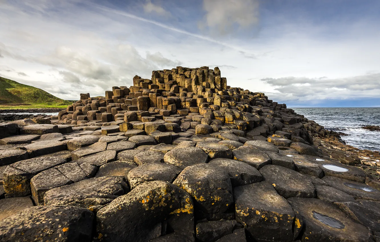 Photo wallpaper sea, landscape, stones, shore, Northern Ireland