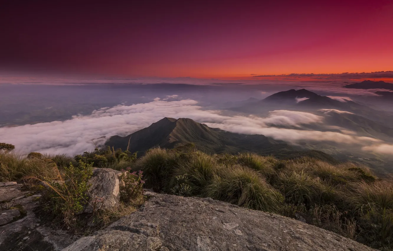 Photo wallpaper landscape, mountains, nature, dawn, panorama