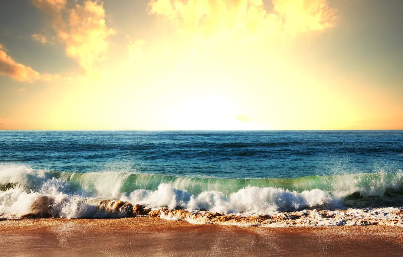 Photo wallpaper sand, sea, wave, beach, the sky, landscape