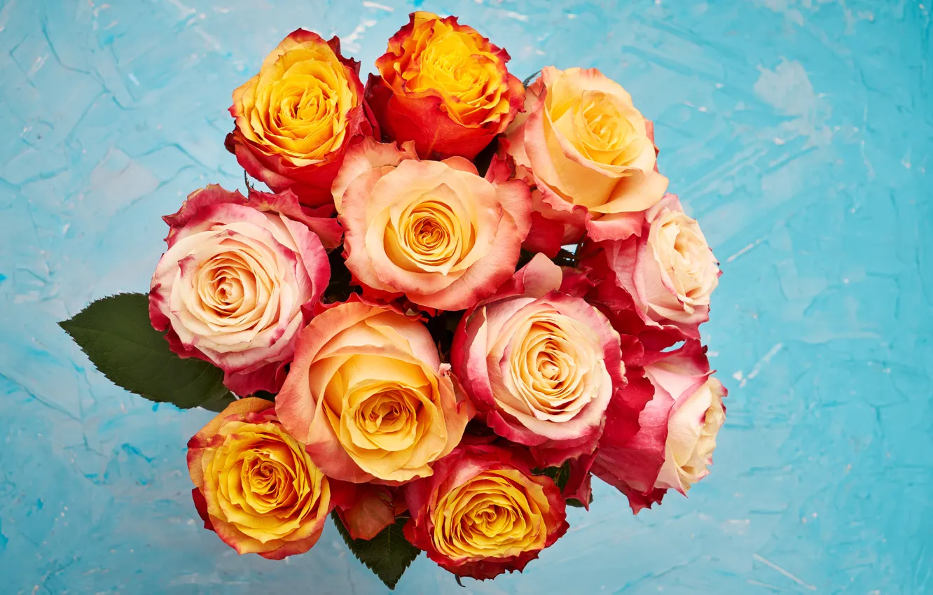 Photo wallpaper orange, roses, bouquet