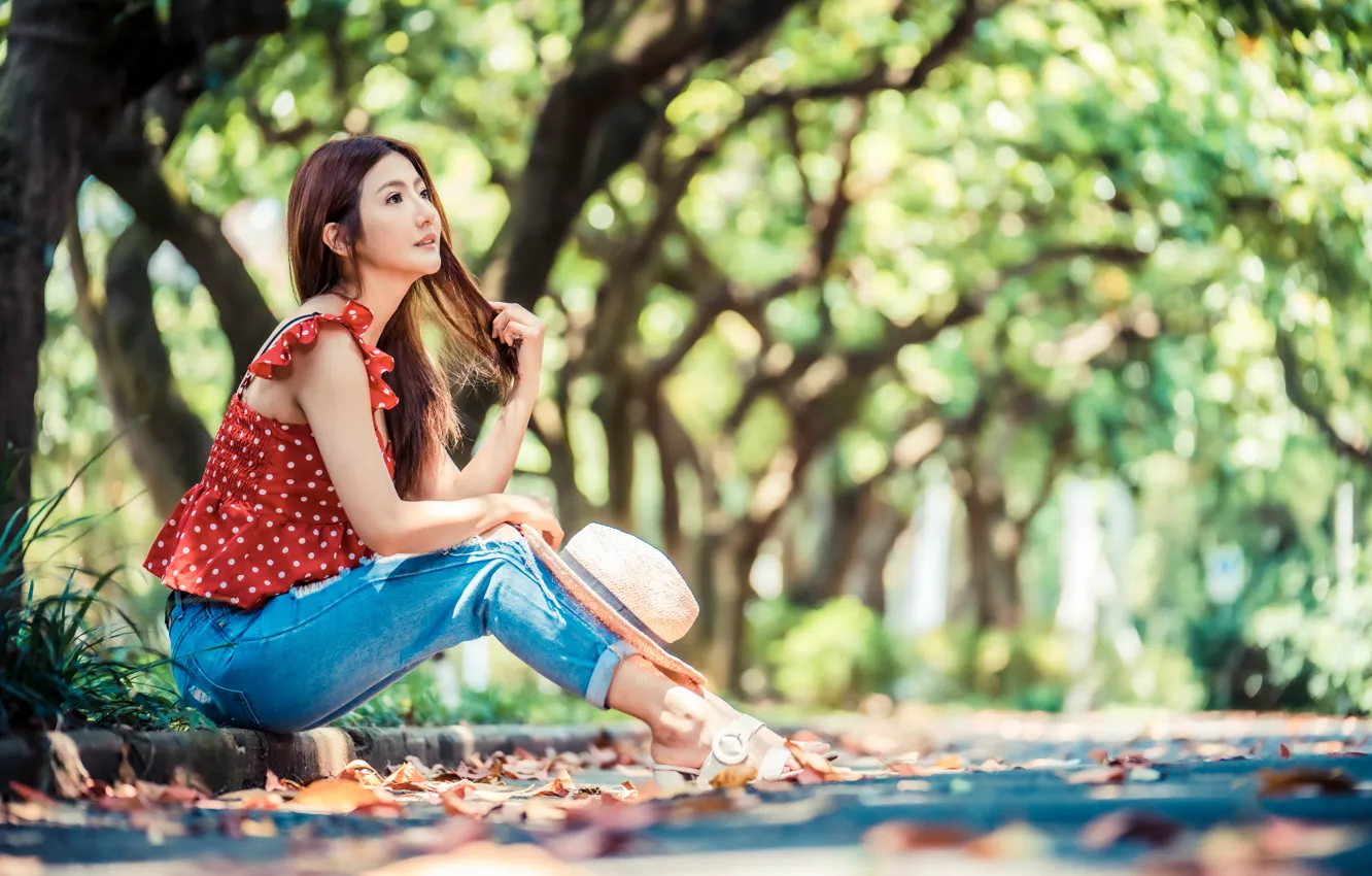 Photo wallpaper girl, street, Asian