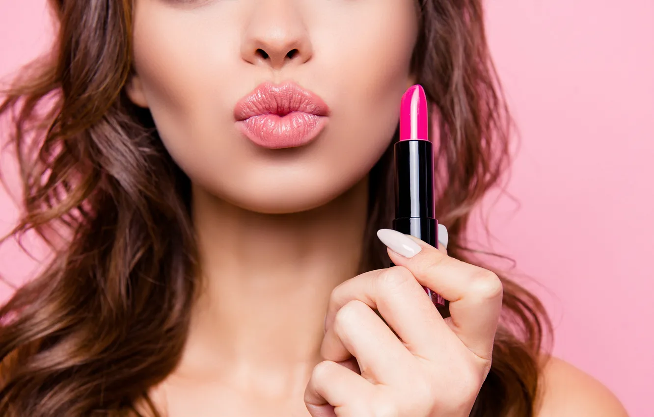 Photo wallpaper girl, lipstick, lips