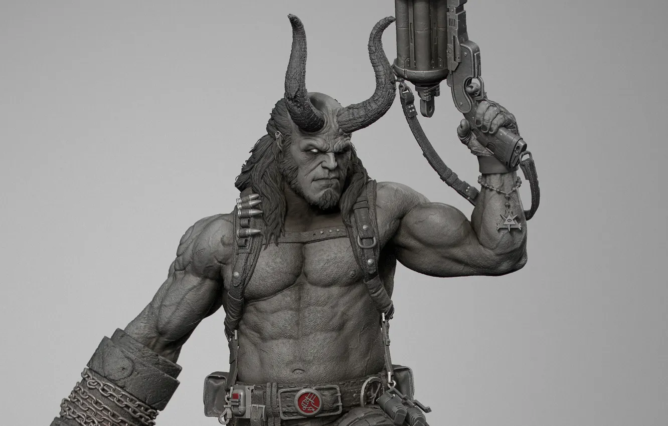 Photo wallpaper background, the demon, horns, demon, sculpture, Jock, muscle, brutality