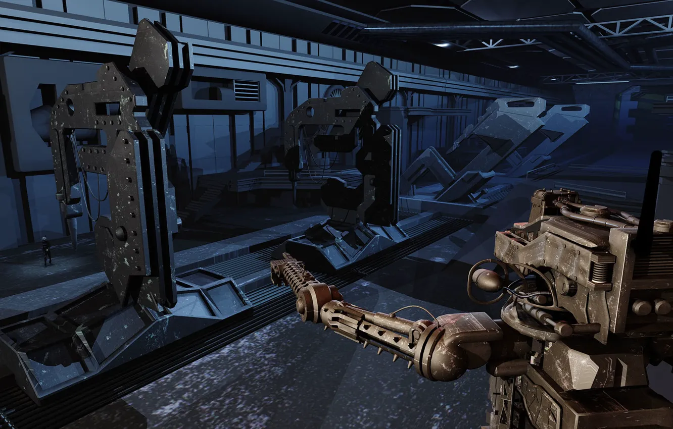 Photo wallpaper robot, hangar, equipment, ForeBot, voorman