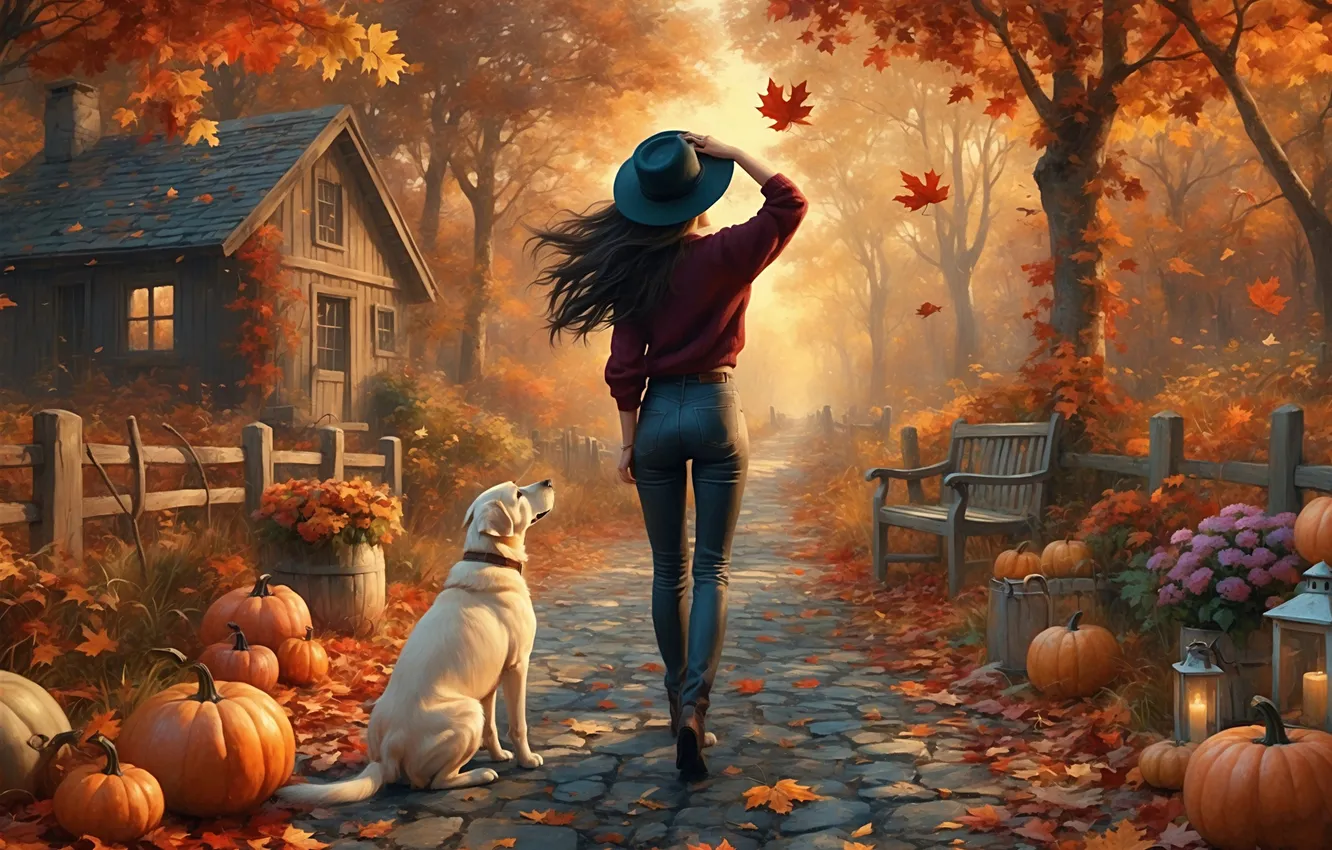 Photo wallpaper white, girl, light, trees, bench, nature, pose, fog