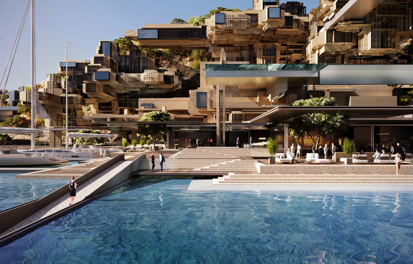 Photo wallpaper Coastal, neom, norlana, gulf aqaba, waterpool, people, yachting, Town