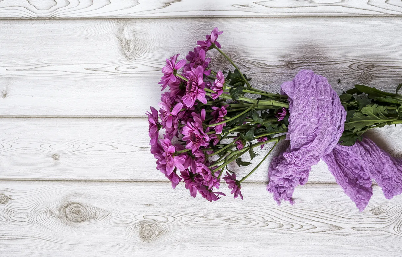 Photo wallpaper flowers, bouquet, chrysanthemum, wood, flowers, purple