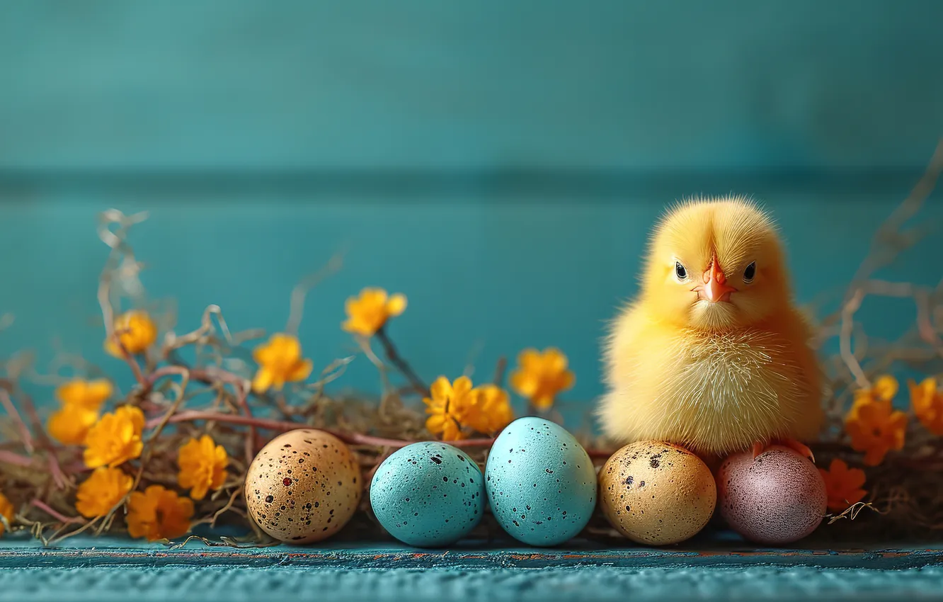 Photo wallpaper flowers, eggs, spring, colorful, Easter, chicken, happy, flowers