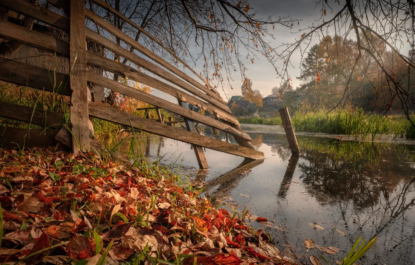 Photo wallpaper autumn, landscape, nature, the fence, river, Andrei