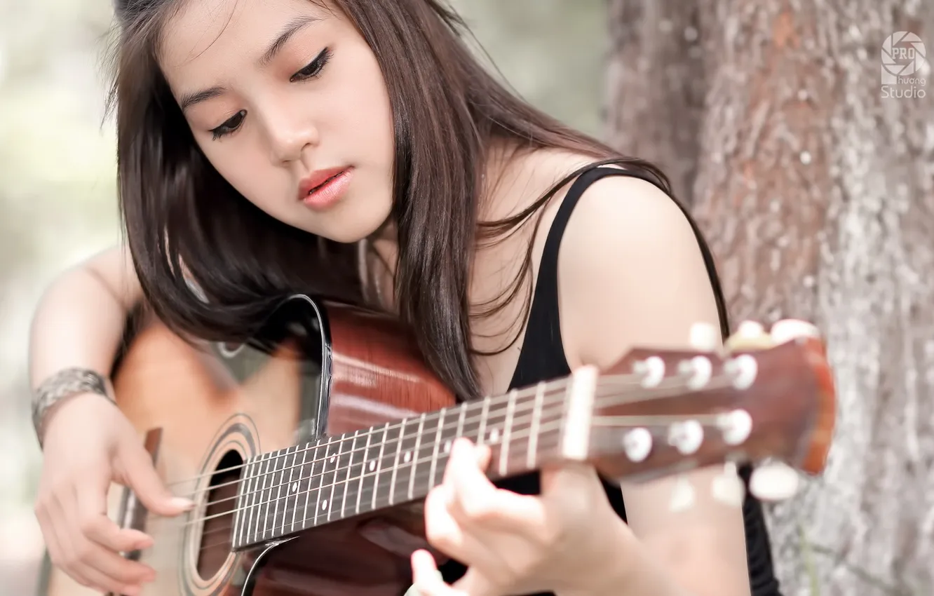 Photo wallpaper girl, music, guitar