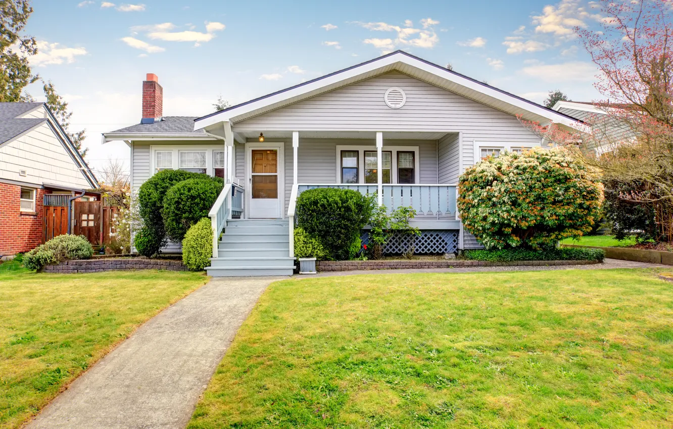 Photo wallpaper the sky, the sun, design, house, lawn, track, mansion, the bushes