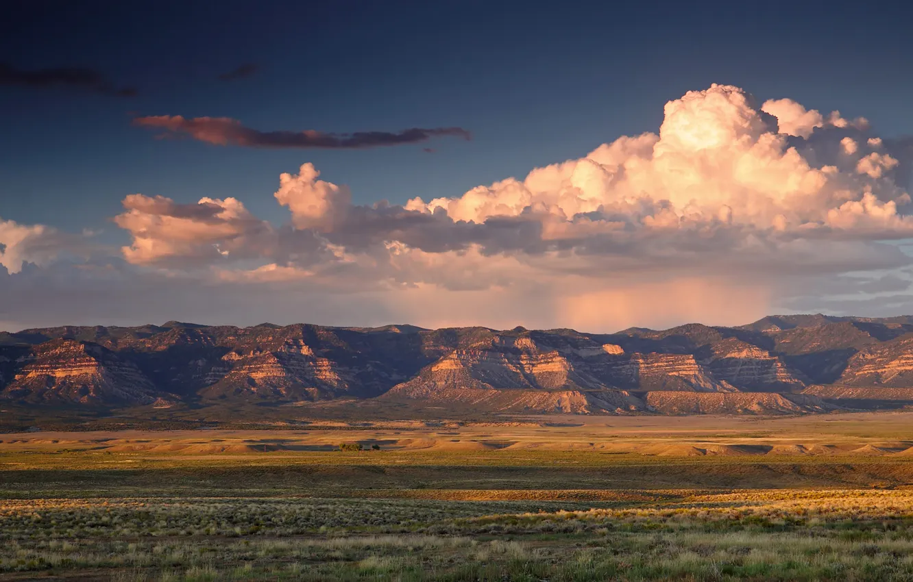 Photo wallpaper clouds, sunset, mountains, valley, Utah, utah