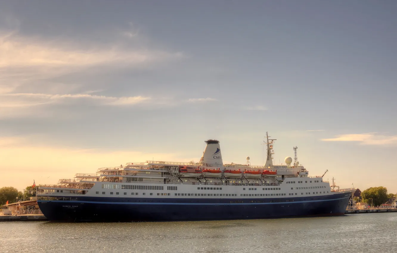 Photo wallpaper the sky, river, photo, ship, cruise liner, Marco Polo