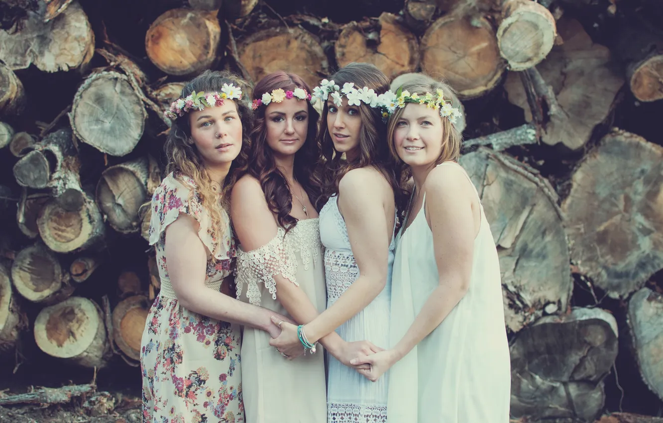 Photo wallpaper background, portrait, wreath, Quartet, four, A group of girls