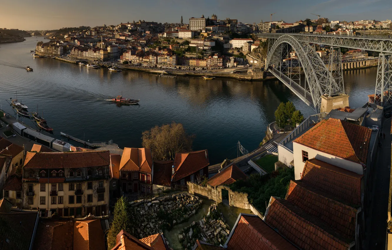 Photo wallpaper bridge, river, home, panorama, Portugal, Port
