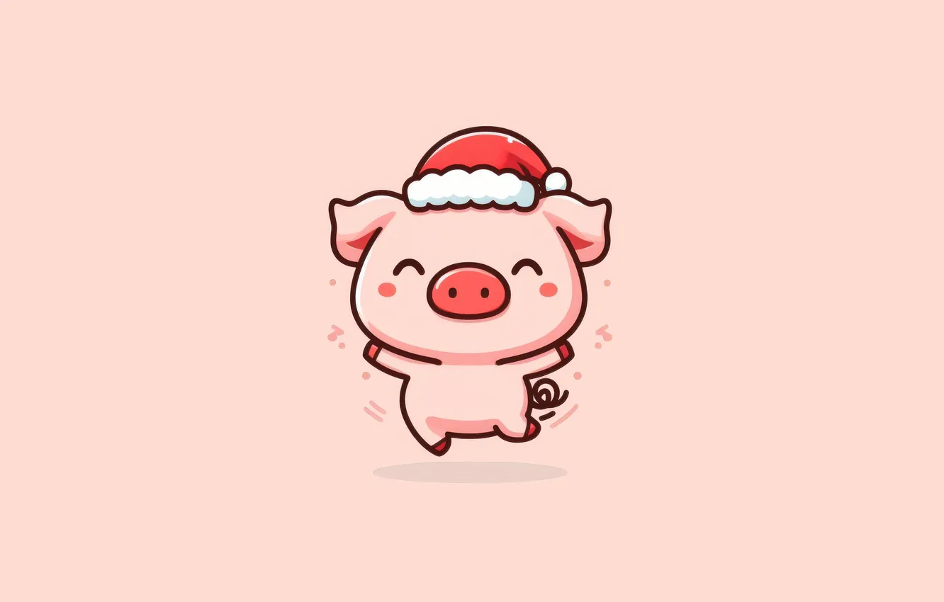 Photo wallpaper joy, holiday, dance, Christmas, Christmas, pig on pink background, pig on pink background