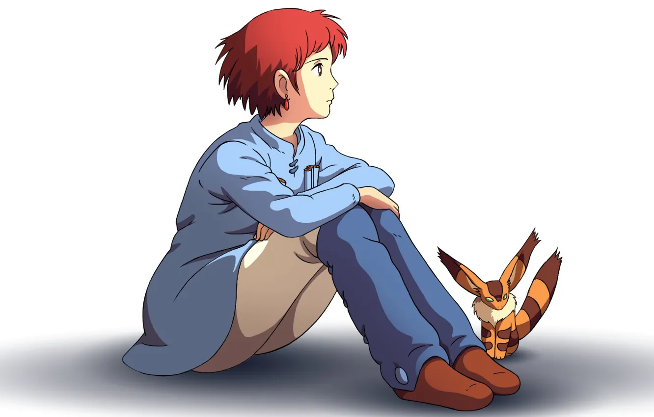 Photo wallpaper girl, sitting, animal