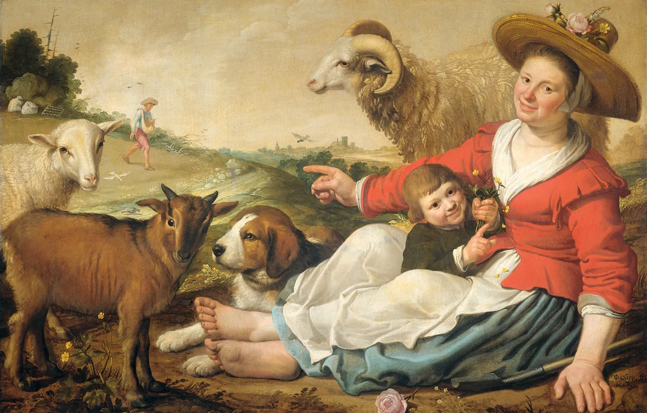 Photo wallpaper animal, picture, cowgirl, genre, Jacob Gerritsz Cuyp