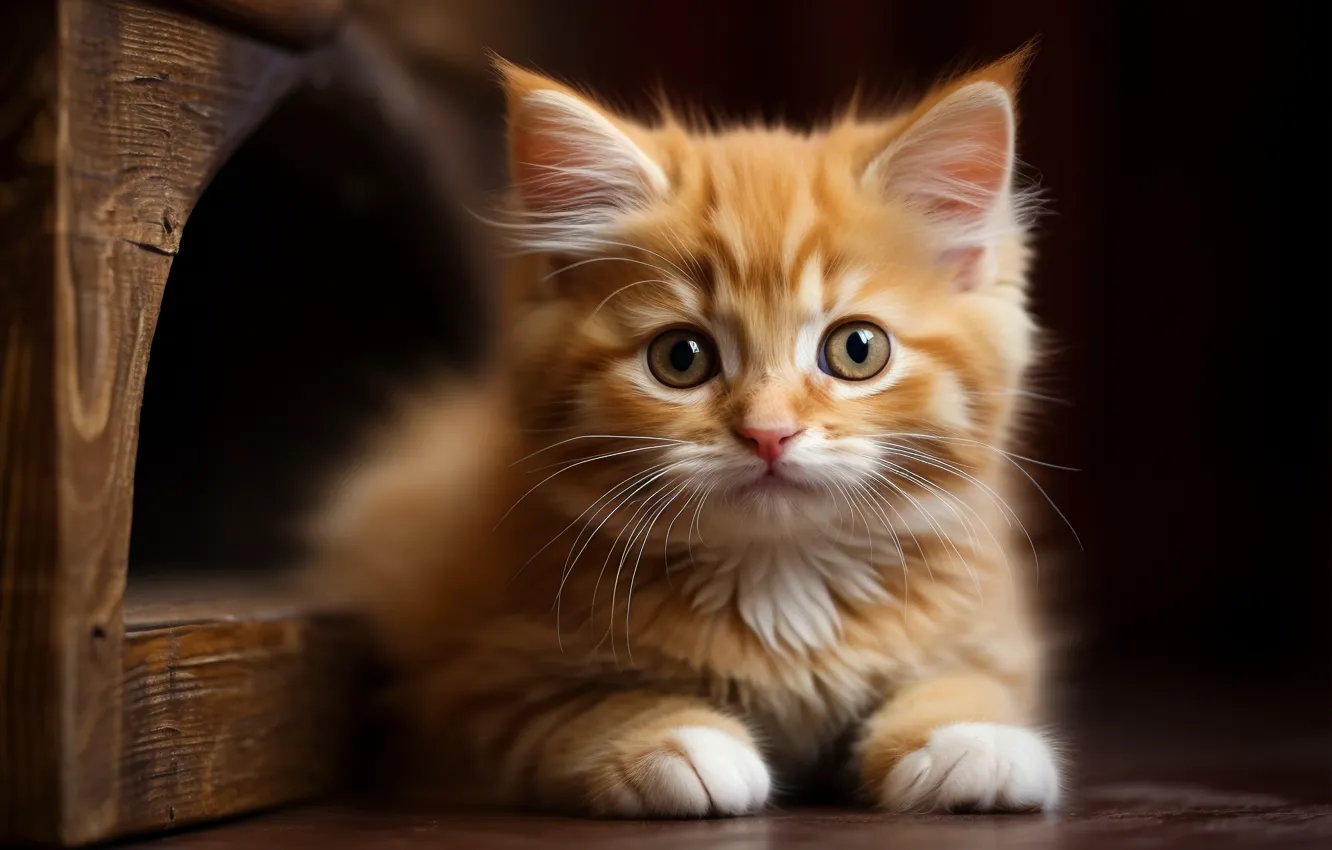 Photo wallpaper cat, look, pose, house, red, kitty, face, St.