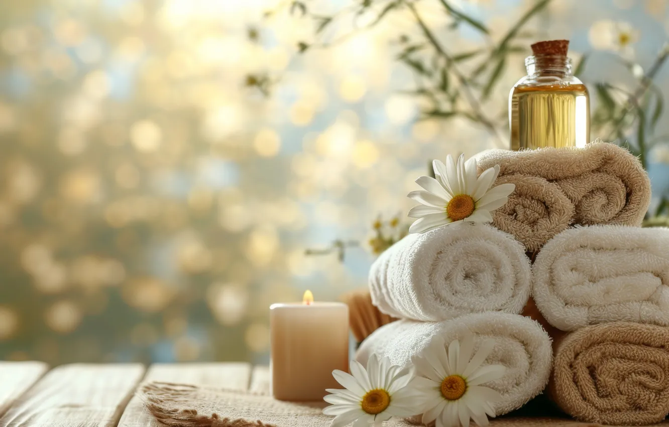 Photo wallpaper flowers, towel, AI art, neural network