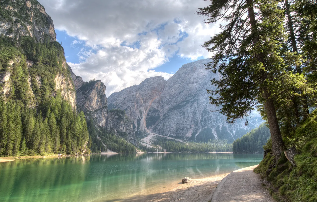 Photo wallpaper Italy, The Dolomites, South Tyrol, Lake Braies
